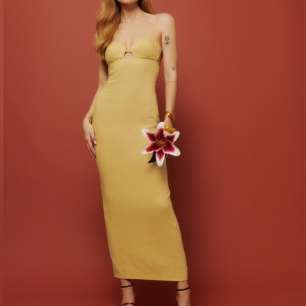 REFORMATION MALIBU LINEN DRESS IN SUNFLOWER